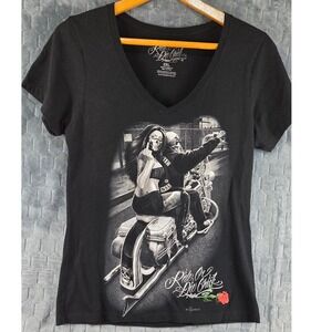 Ride Or Die Chick Biker Graphic T-Shirt Black 2XL V-Neck David Gonzales Art 2017